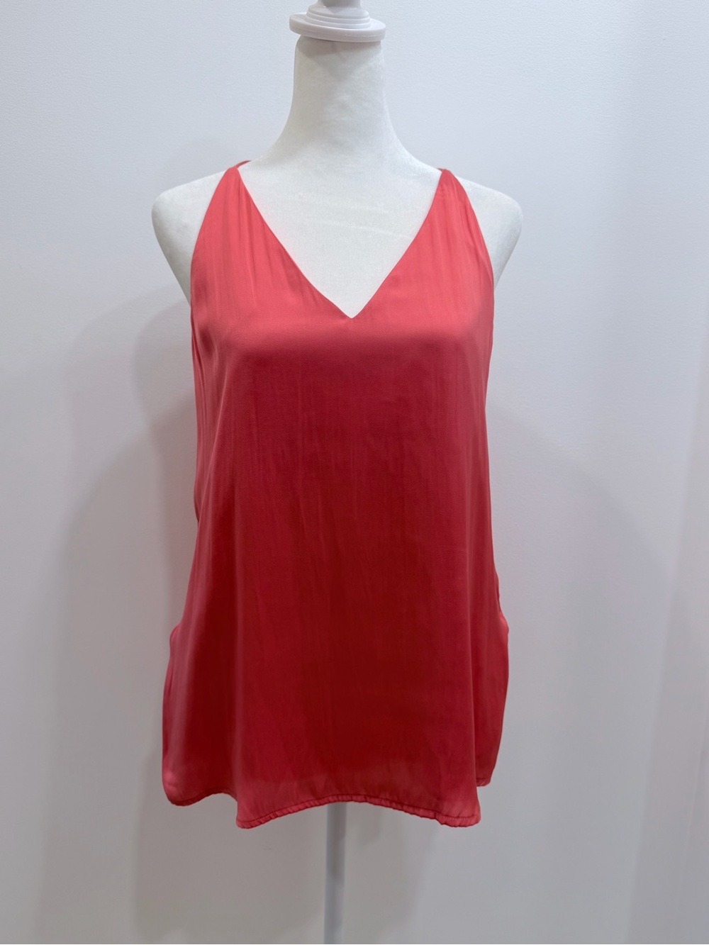 Tart Coral-Red Satin V-Neck Camisole Tank Top - Size Small